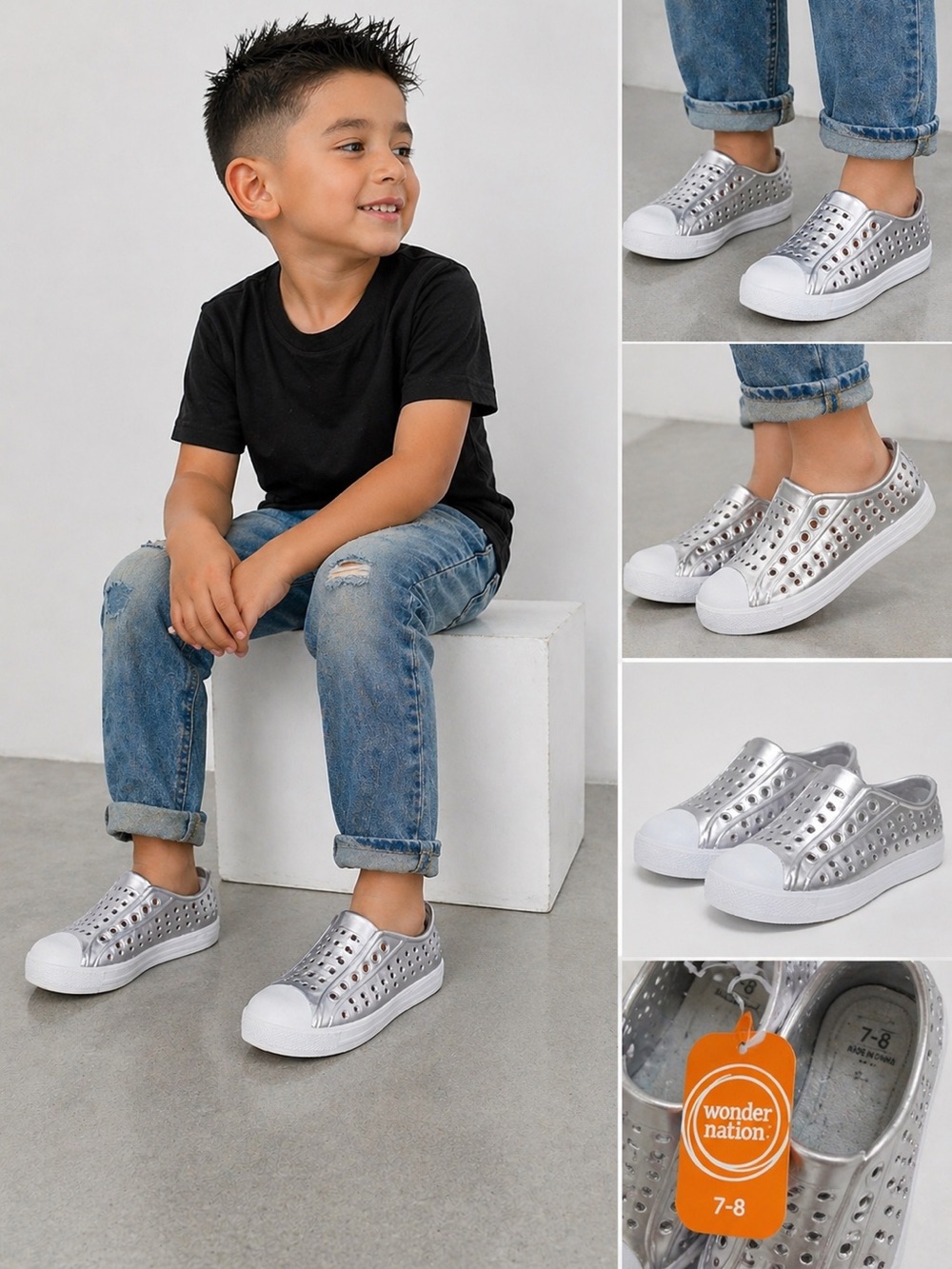 Metallic Silver Slip On Sneakers Kids Easy On Casual Shoes Trendy